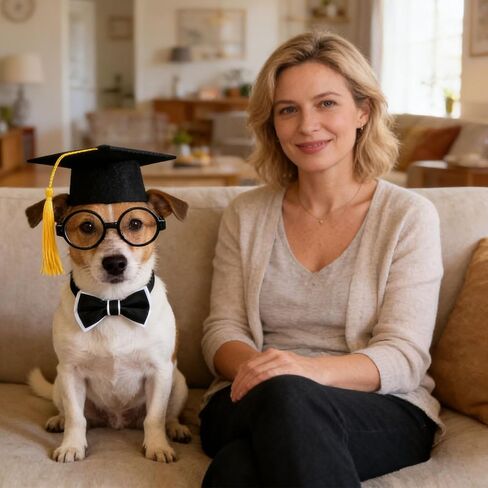 3 Pcs Dog Graduation Cap and Gown Set, 2026 Pets Mini Graduation Caps with Tassel Bow Tie and Glasses, Photo Props for Small Medium Dogs Cats Graduation Ceremonies, Party Dress Costume Accessory in Kuwait