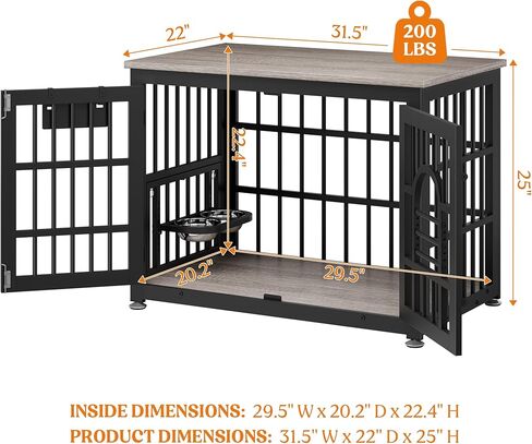 Lulive Dog Crate Furniture 31.5" Wooden Dog Kennel Table with Bowls Heavy Duty Dog Crates for Small/Medium/Large Dogs, Dog Kennel Furniture Indoor as TV Stand End Table,Brown in Kuwait