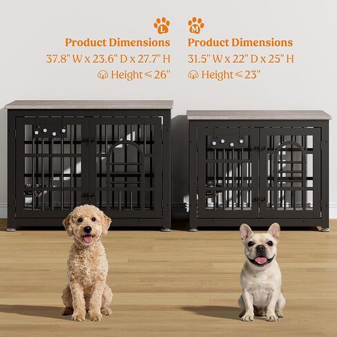 Lulive Dog Crate Furniture 31.5" Wooden Dog Kennel Table with Bowls Heavy Duty Dog Crates for Small/Medium/Large Dogs, Dog Kennel Furniture Indoor as TV Stand End Table,Brown in Kuwait