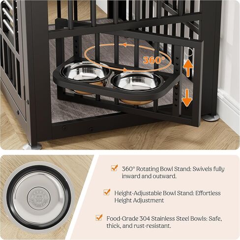 Lulive Dog Crate Furniture 31.5" Wooden Dog Kennel Table with Bowls Heavy Duty Dog Crates for Small/Medium/Large Dogs, Dog Kennel Furniture Indoor as TV Stand End Table,Brown in Kuwait