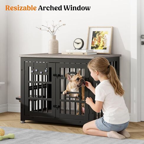 Lulive Dog Crate Furniture 31.5" Wooden Dog Kennel Table with Bowls Heavy Duty Dog Crates for Small/Medium/Large Dogs, Dog Kennel Furniture Indoor as TV Stand End Table,Brown in Kuwait