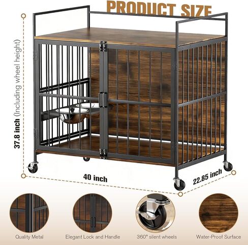 40'' Large Dog Crate Furniture, Heavy Duty Dog Kennel Furniture for Large and Medium Dogs, Indoor Wooden Dog Cage Furniture End Table with Wheels in Kuwait