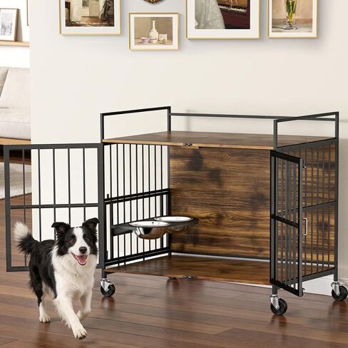 40'' Large Dog Crate Furniture, Heavy Duty Dog Kennel Furniture for Large and Medium Dogs, Indoor Wooden Dog Cage Furniture End Table with Wheels in Kuwait