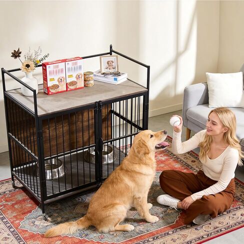 40'' Large Dog Crate Furniture, Heavy Duty Dog Kennel Furniture for Large and Medium Dogs, Indoor Wooden Dog Cage Furniture End Table with Wheels in Kuwait
