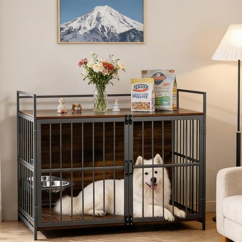 40'' Large Dog Crate Furniture, Heavy Duty Dog Kennel Furniture for Large and Medium Dogs, Indoor Wooden Dog Cage Furniture End Table with Wheels in Kuwait