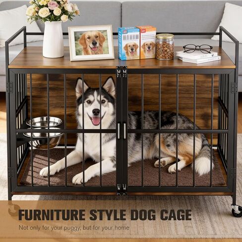 40'' Large Dog Crate Furniture, Heavy Duty Dog Kennel Furniture for Large and Medium Dogs, Indoor Wooden Dog Cage Furniture End Table with Wheels in Kuwait