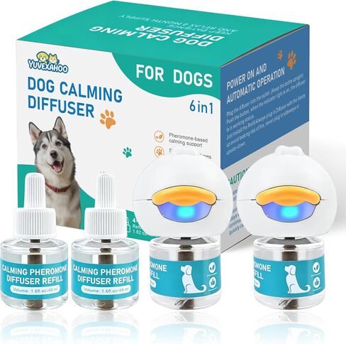 Dog Calming Diffuser, Calming Pheromones Diffuser Kit for Stress, Barking, Chewing, Pee Accidents & Separation Anxiety (2 Plug in + 4 Refill) 120-Day Supply in Kuwait