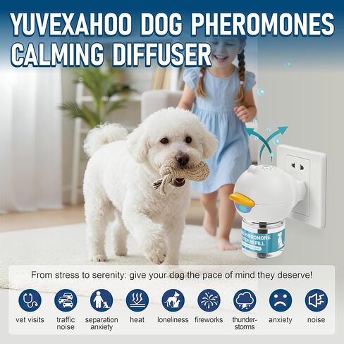 Dog Calming Diffuser, Calming Pheromones Diffuser Kit for Stress, Barking, Chewing, Pee Accidents & Separation Anxiety (2 Plug in + 4 Refill) 120-Day Supply in Kuwait