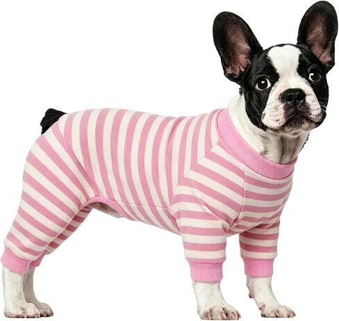 Striped Dog Sweater Shirt for French Bulldogs, Stretchy Four-Legged Daily Jumpsuit, Soft Warm Outfits for Bulldogs, Pitbulls, Full Body Dog Apparel (Blue&Brown, XL (Chest:20'', Back: 11.5'')) in Kuwait