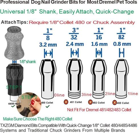 Painless for Dremel Dog Nail Grinder Attachment Replacement Heads - Diamond Bit Refill Tips Fit Dremel 7760 & 7350, Smooth Grinder Tool Accessories for Small/Medium/Large Dog/Cat Thick Nail Grinding in Kuwait