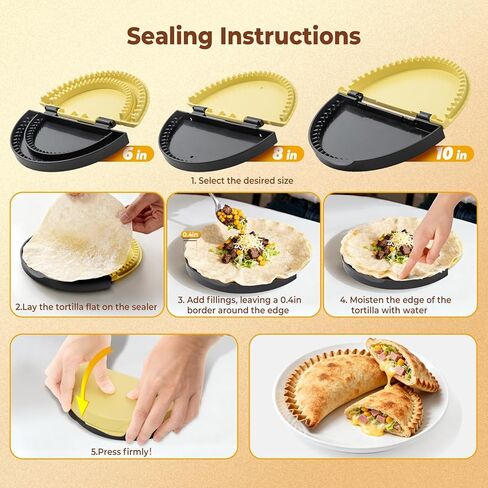 Zenflux 3-in-1 Tortilla Crimper & Press, Quesadilla Maker, Tortilla Sealer, Empanada Press, Create Sealed Quesadillas, Burritos, Dumplings(6/8/10 inch), Black-Yellow in Saudi Arabia