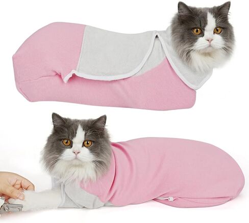 Cat Wrap for Cutting Nails, Self-Adhesive Cat Nail Clipping Restraint Bag, Anti-Scratch Cat Grooming Wrap Swaddle for Meds, SubQ Fluids, Ear Cleaning, Teeth Brushing & Vet Visits,Pink,M in Kuwait