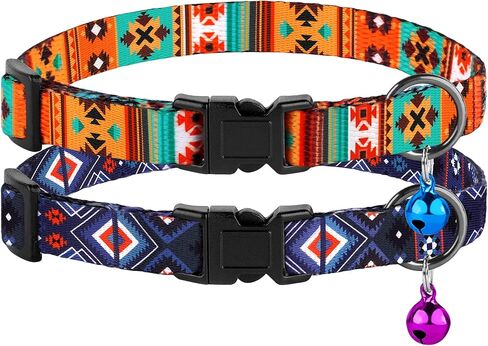 Cat Collar Breakaway 2PCS Adjustable Pattern Tribal Aztec Southwest Safety Pet Collars for Cats Kitten (Southwest + Aztec) in Kuwait