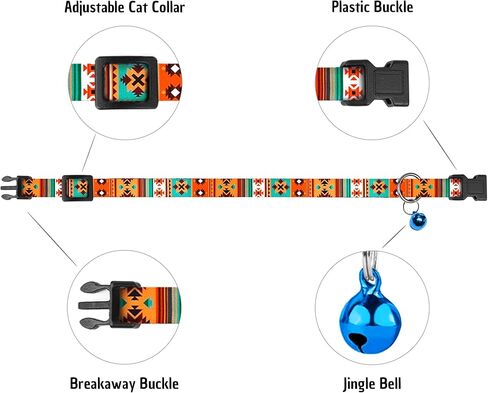 Cat Collar Breakaway 2PCS Adjustable Pattern Tribal Aztec Southwest Safety Pet Collars for Cats Kitten (Southwest + Aztec) in Kuwait