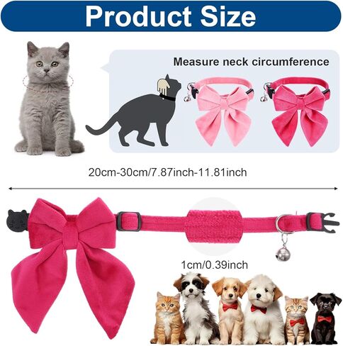 2 Pcs Pink Cat Collar Breakaway with Bow Bells Soft Pure Cotton Cat Bowtie Collar with Bell Safety Buckle Small Cats Collars for Girl Cats Adjustable Cute Kitten Collars with Removable Bowtie in Kuwait