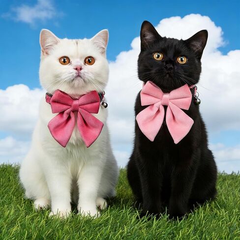 2 Pcs Pink Cat Collar Breakaway with Bow Bells Soft Pure Cotton Cat Bowtie Collar with Bell Safety Buckle Small Cats Collars for Girl Cats Adjustable Cute Kitten Collars with Removable Bowtie in Kuwait