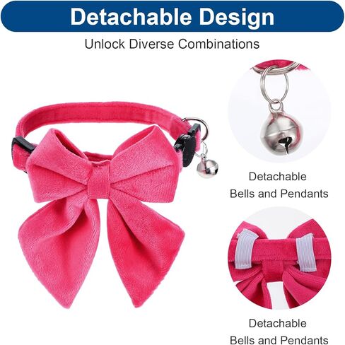 2 Pcs Pink Cat Collar Breakaway with Bow Bells Soft Pure Cotton Cat Bowtie Collar with Bell Safety Buckle Small Cats Collars for Girl Cats Adjustable Cute Kitten Collars with Removable Bowtie in Kuwait