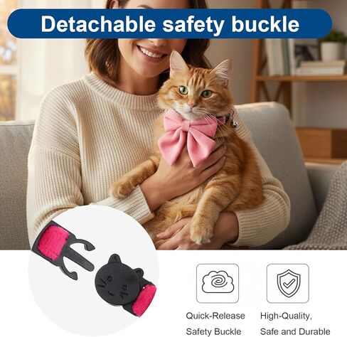 2 Pcs Pink Cat Collar Breakaway with Bow Bells Soft Pure Cotton Cat Bowtie Collar with Bell Safety Buckle Small Cats Collars for Girl Cats Adjustable Cute Kitten Collars with Removable Bowtie in Kuwait