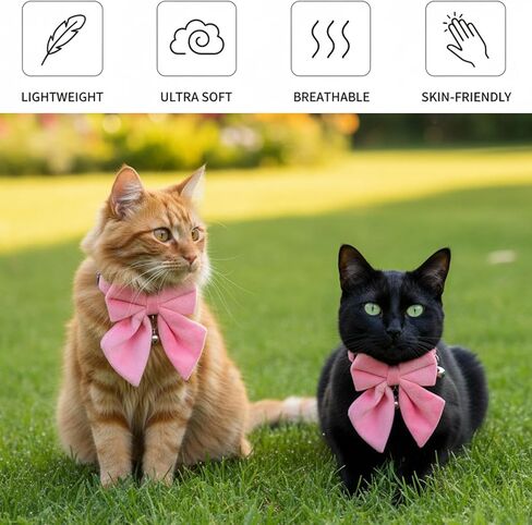 2 Pcs Pink Cat Collar Breakaway with Bow Bells Soft Pure Cotton Cat Bowtie Collar with Bell Safety Buckle Small Cats Collars for Girl Cats Adjustable Cute Kitten Collars with Removable Bowtie in Kuwait