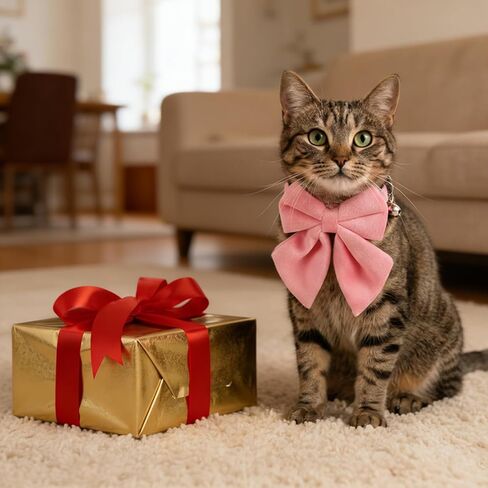 2 Pcs Pink Cat Collar Breakaway with Bow Bells Soft Pure Cotton Cat Bowtie Collar with Bell Safety Buckle Small Cats Collars for Girl Cats Adjustable Cute Kitten Collars with Removable Bowtie in Kuwait