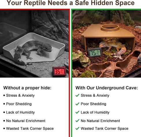 Saillong Premium Leopard Gecko Tank Accessories Reptile Corner Underground Cave Humid Hide & Viewing Cave for Leopard Gecko, Snake Hide Geckos Tank Accessories for Climbing, Shedding & Enrichment in Kuwait