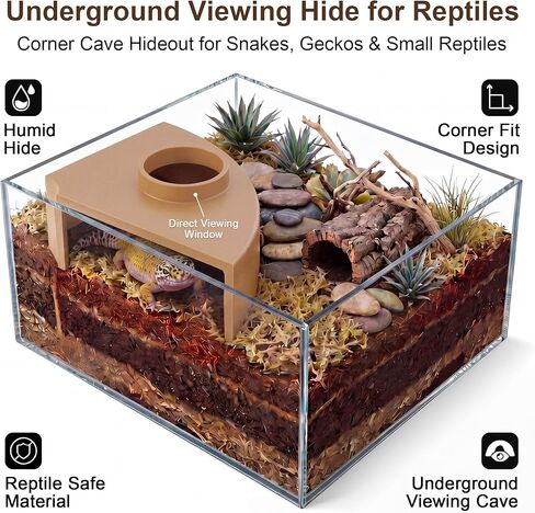 Saillong Premium Leopard Gecko Tank Accessories Reptile Corner Underground Cave Humid Hide & Viewing Cave for Leopard Gecko, Snake Hide Geckos Tank Accessories for Climbing, Shedding & Enrichment in Kuwait