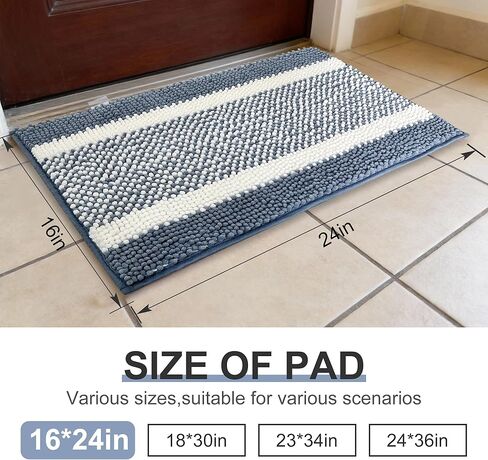 pobopobo Dog Door Mat for Muddy Paws - Absorbent & Washable Chenille Rug, Non-Slip Dirt Trapper for Indoor Outdoor Entryway, Quick Dry Pet Mat for Muddy Dogs (Gray-Blue&White, 24" x 16") in Kuwait