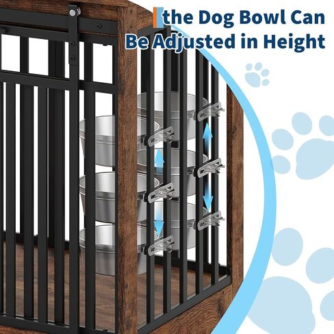 Dog Crate Furniture, 55 Inch Large Dog Cage with Sliding Door and Food Bowl, Heavy Duty Wood & Metal Kennel Table TV Stand for Medium Large Dogs, Rustic Brown in Kuwait