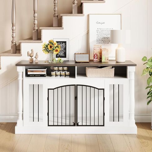 63 Inch Double Dog Crate TV Stand, Heavy Duty Wooden Dog Crate Furniture for 2 Dogs, Dog Kennel Indoor Furniture Ideal for 2 Dogs in Kuwait