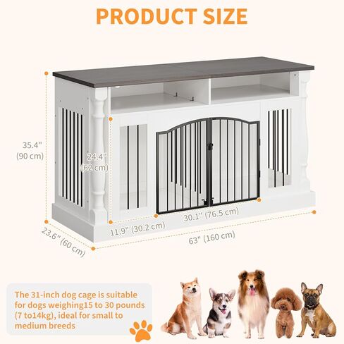 63 Inch Double Dog Crate TV Stand, Heavy Duty Wooden Dog Crate Furniture for 2 Dogs, Dog Kennel Indoor Furniture Ideal for 2 Dogs in Kuwait