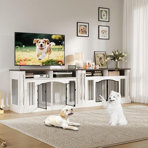 63 Inch Double Dog Crate TV Stand, Heavy Duty Wooden Dog Crate Furniture for 2 Dogs, Dog Kennel Indoor Furniture Ideal for 2 Dogs in Kuwait