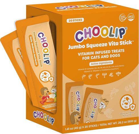Choolip Squeeze Vita Stick Lickable Cat and Dog Treats - 20 عبوة من 40 جرام - هريس السمك الحقيقي مع الفيتامينات المتعددة والمضادات الحيوية - ترطيب ودعم الأمعاء والمناعة - السلالات الكبيرة ومنازل الحيوانات الأليفة المتعددة in Kuwait