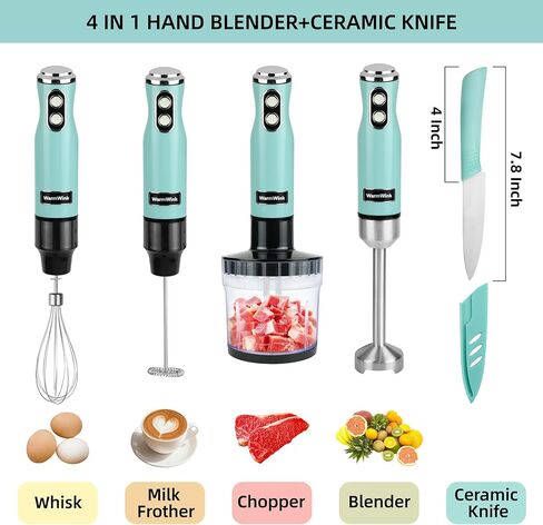 Hand Blender, Powerful 4 in 1 600w Corded Immersion Blender Handheld with Stainless Steel Attachment, Small Food Processor & Stick for Kitchen, Emergen useful immersion blender in Kuwait