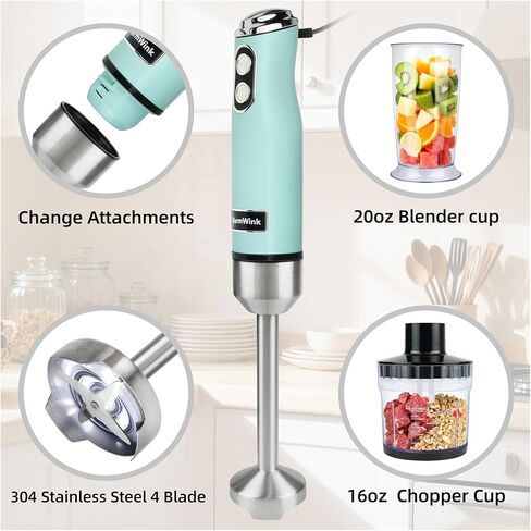 Hand Blender, Powerful 4 in 1 600w Corded Immersion Blender Handheld with Stainless Steel Attachment, Small Food Processor & Stick for Kitchen, Emergen useful immersion blender in Kuwait