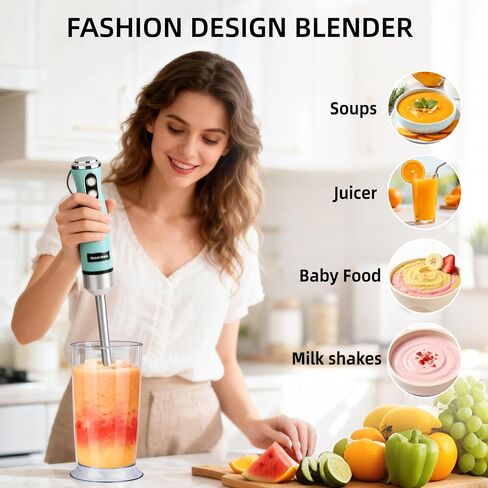 Hand Blender, Powerful 4 in 1 600w Corded Immersion Blender Handheld with Stainless Steel Attachment, Small Food Processor & Stick for Kitchen, Emergen useful immersion blender in Kuwait