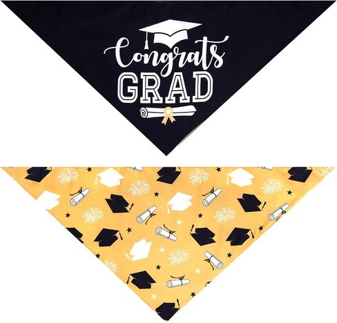 Hoyuwak Pet Graduation Bandana, Double Layer Polyester Dog Cat Scarf 54x54x76cm, Adjustable Triangle Bib with Congrats Grad Cap & Firework Design for Pet Party Photo Props in Saudi Arabia