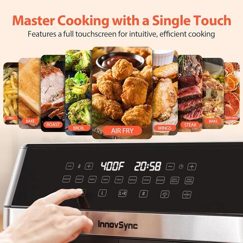12QT Large Dual Air Fryer, 10-in-1 Double Zone Airfryer with 2×6QT Baskets, 60° Easy-Panel with Full Touchscreen, SyncCook Function, Viewing Window, Nonstick & Dishwasher Safe, Jet Black in Kuwait