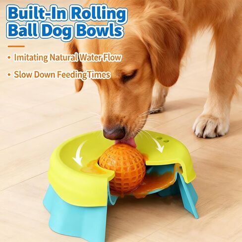 Slow Feeder Dog Bowls with Rolling Ball – Interactive Lick Bowl for Liquid Treats, Anti-Slip & Easy-Clean, 2 Cup Capacity for Bone Broth, Yogurt & Post-op Nutrition, for All Dogs in Kuwait