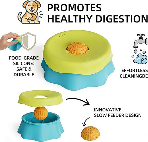 Slow Feeder Dog Bowls with Rolling Ball – Interactive Lick Bowl for Liquid Treats, Anti-Slip & Easy-Clean, 2 Cup Capacity for Bone Broth, Yogurt & Post-op Nutrition, for All Dogs in Kuwait