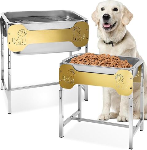 2-Pack Elevated Dog Bowls for Large Breed, 3 Gallon Large Water Bowl and 1.5 Gal Food Bowl Set with 6-Height Adjustable Stand, Raised Dog Feeding Station with Stainless Steel Bowls for Indoor&Outdoor in Kuwait
