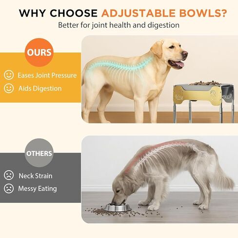 2-Pack Elevated Dog Bowls for Large Breed, 3 Gallon Large Water Bowl and 1.5 Gal Food Bowl Set with 6-Height Adjustable Stand, Raised Dog Feeding Station with Stainless Steel Bowls for Indoor&Outdoor in Kuwait