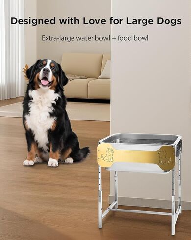 2-Pack Elevated Dog Bowls for Large Breed, 3 Gallon Large Water Bowl and 1.5 Gal Food Bowl Set with 6-Height Adjustable Stand, Raised Dog Feeding Station with Stainless Steel Bowls for Indoor&Outdoor in Kuwait