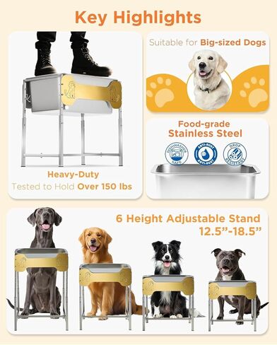 2-Pack Elevated Dog Bowls for Large Breed, 3 Gallon Large Water Bowl and 1.5 Gal Food Bowl Set with 6-Height Adjustable Stand, Raised Dog Feeding Station with Stainless Steel Bowls for Indoor&Outdoor in Kuwait