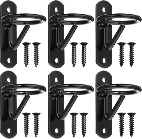 6 Pack Heavy Duty Bucket Hooks for Horse Stalls Anti-Tip Metal Bucket Holder for Horse Feed and Water Stable Barn Fence Accessories with Screws, Black in Kuwait