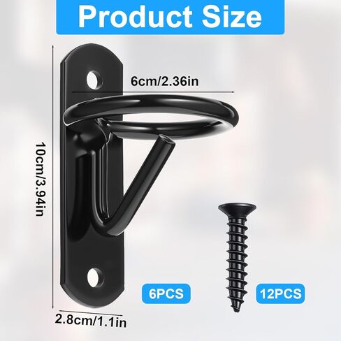 6 Pack Heavy Duty Bucket Hooks for Horse Stalls Anti-Tip Metal Bucket Holder for Horse Feed and Water Stable Barn Fence Accessories with Screws, Black in Kuwait