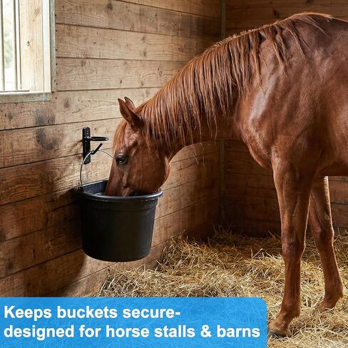 6 Pack Heavy Duty Bucket Hooks for Horse Stalls Anti-Tip Metal Bucket Holder for Horse Feed and Water Stable Barn Fence Accessories with Screws, Black in Kuwait