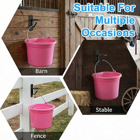 6 Pack Heavy Duty Bucket Hooks for Horse Stalls Anti-Tip Metal Bucket Holder for Horse Feed and Water Stable Barn Fence Accessories with Screws, Black in Kuwait