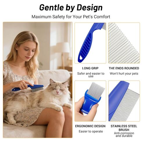 7 Pack Flea Comb Set for Cats and Dogs, Stainless Steel & Plastic Pet Grooming Combs with Dog Eye Comb & Tear Stain Comb, Flea Comb for Small Dogs, Puppy Comb, Tick Comb, Cat Flea Comb Grooming Kit in Kuwait