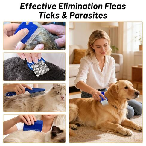 7 Pack Flea Comb Set for Cats and Dogs, Stainless Steel & Plastic Pet Grooming Combs with Dog Eye Comb & Tear Stain Comb, Flea Comb for Small Dogs, Puppy Comb, Tick Comb, Cat Flea Comb Grooming Kit in Kuwait