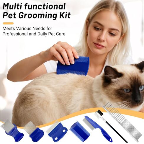 7 Pack Flea Comb Set for Cats and Dogs, Stainless Steel & Plastic Pet Grooming Combs with Dog Eye Comb & Tear Stain Comb, Flea Comb for Small Dogs, Puppy Comb, Tick Comb, Cat Flea Comb Grooming Kit in Kuwait